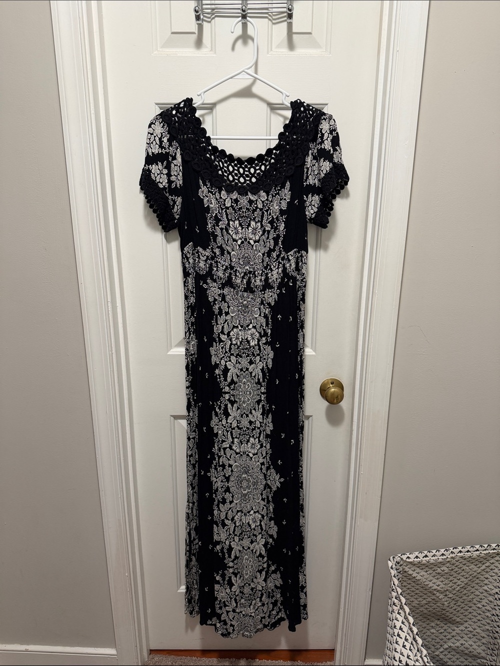 Soft Surroundings Black and White Crochet-Detail Maxi Dress